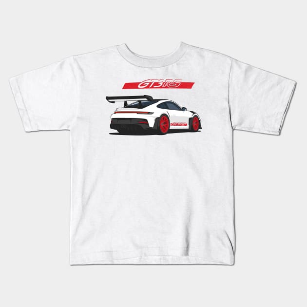 Rear car 911 gt3 rs white red Kids T-Shirt by creative.z